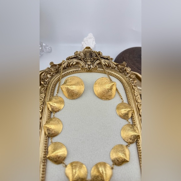 Gold Seashell Statement Necklace & Earring Set – Stainless Steel, PVD Plated - Picture 12 of 16